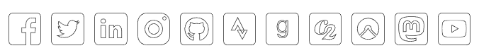 An animated gif showing 11 social media icons fading from full colour to simple black and white outlines. 